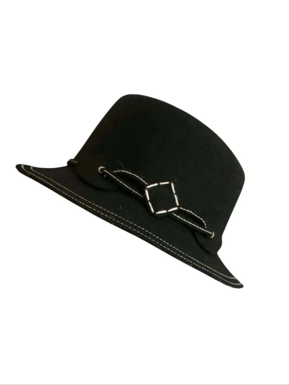 Vtg Betmar New York Black Wool Fedora Hat Contrast Stitching Narrow Brim S
